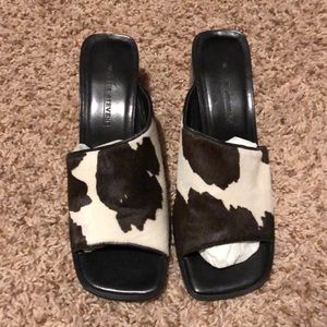 Gently Worn Cow Print Mules. 8.5M